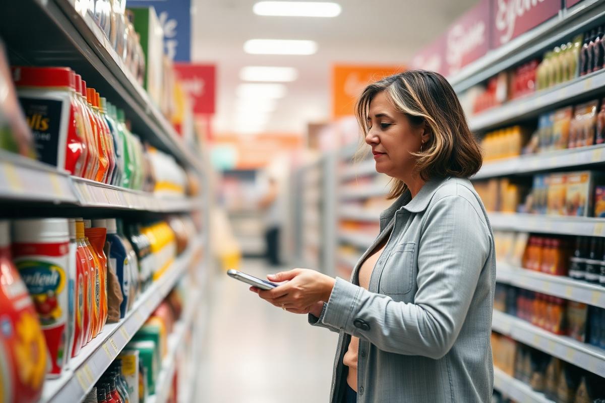 Shopper comparing products in store
